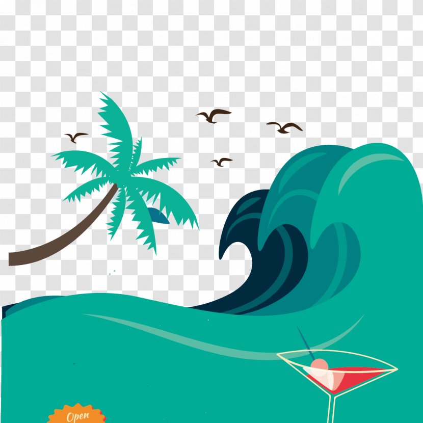 Wind Wave Poster Summer Illustration - Organism - Vector Waves And Tree Transparent PNG