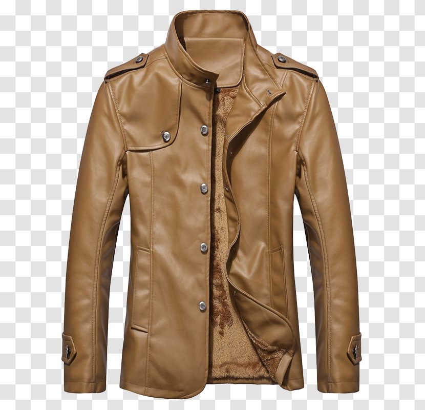 Leather Jacket Coat Collar - Zipper - Yellow Brown Transparent PNG