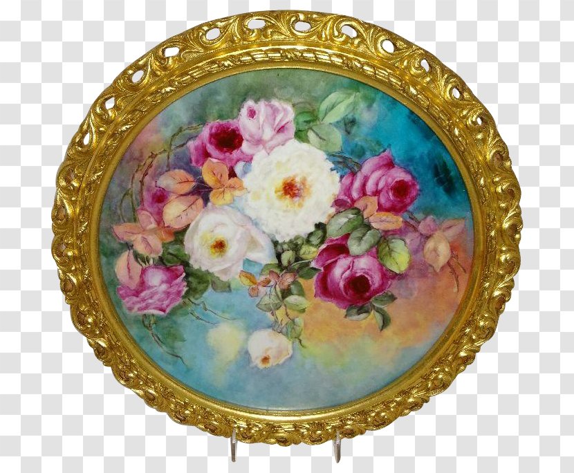 Plate China Painting Porcelain Limoges Rose - Floral Design Transparent PNG