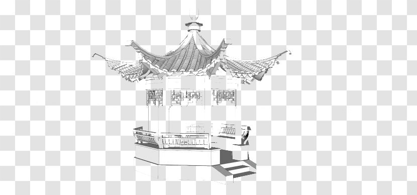 Black And White Graphic Design Chinese Pavilion - Croquis - A Vague House Transparent PNG
