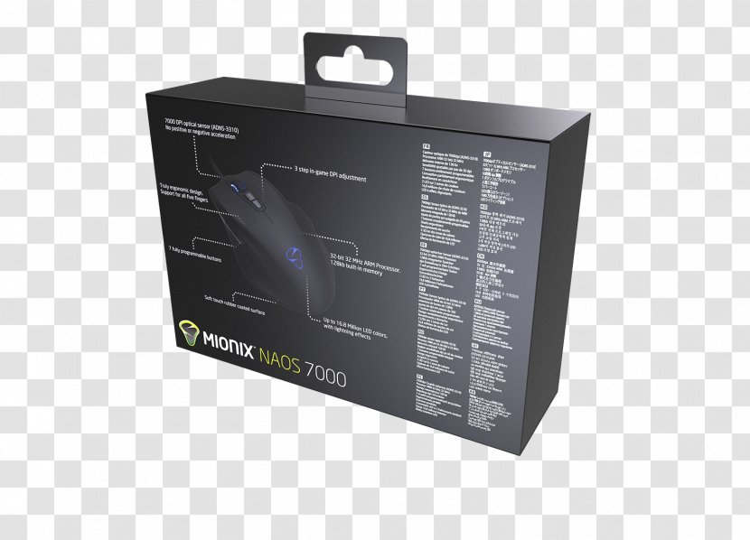Computer Mouse Audio Mionix AVIOR 7000 Hand Electronics - Polytetrafluoroethylene - Box Game Transparent PNG
