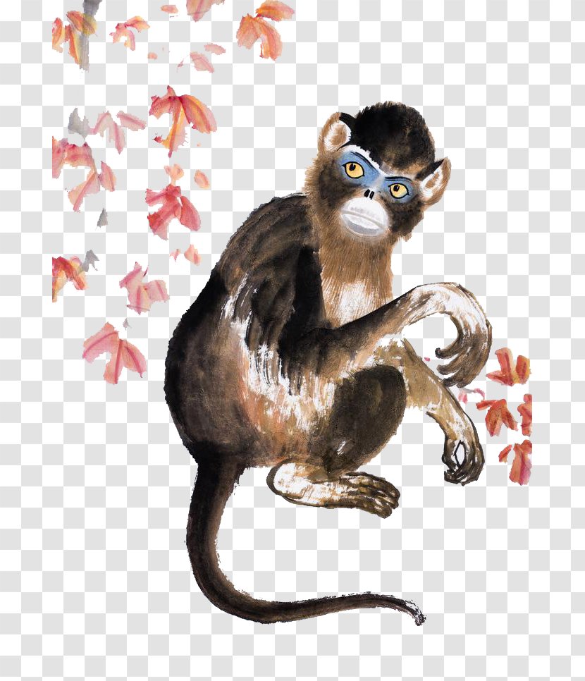 Chinese Painting Stock Photography Illustration - Hand Painted Black Monkey Transparent PNG