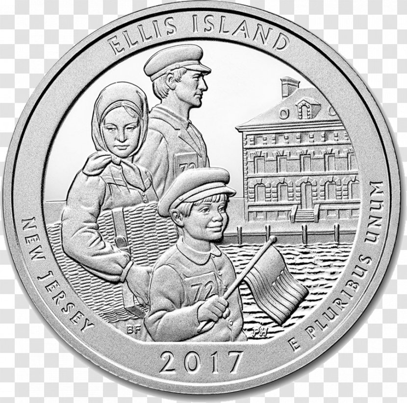 Ellis Island Statue Of Liberty New Jersey America The Beautiful Silver Bullion Coins - Coin Transparent PNG
