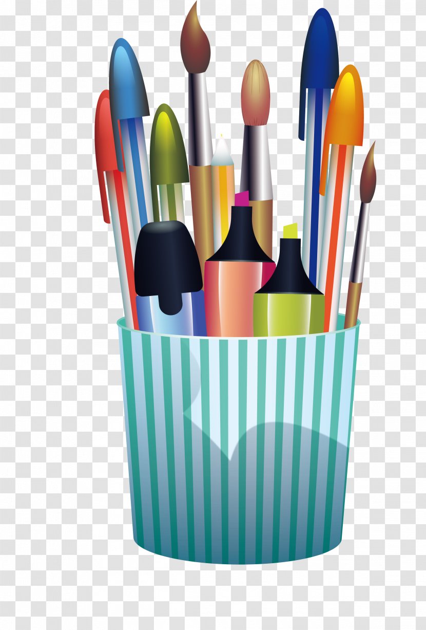 Pencil Clip Art - Brush Pot - Green Stripe Pen Container Transparent PNG