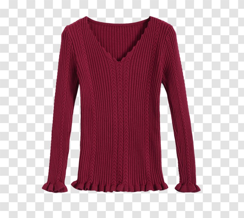 Long-sleeved T-shirt Sweater Blouse - Wool - Wine Red Cover Transparent PNG
