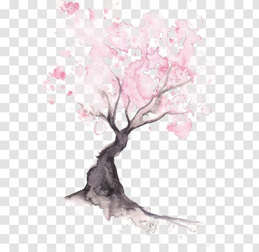 Paper Cherry Blossom Watercolor Painting Drawing - Paint - Tree Transparent PNG