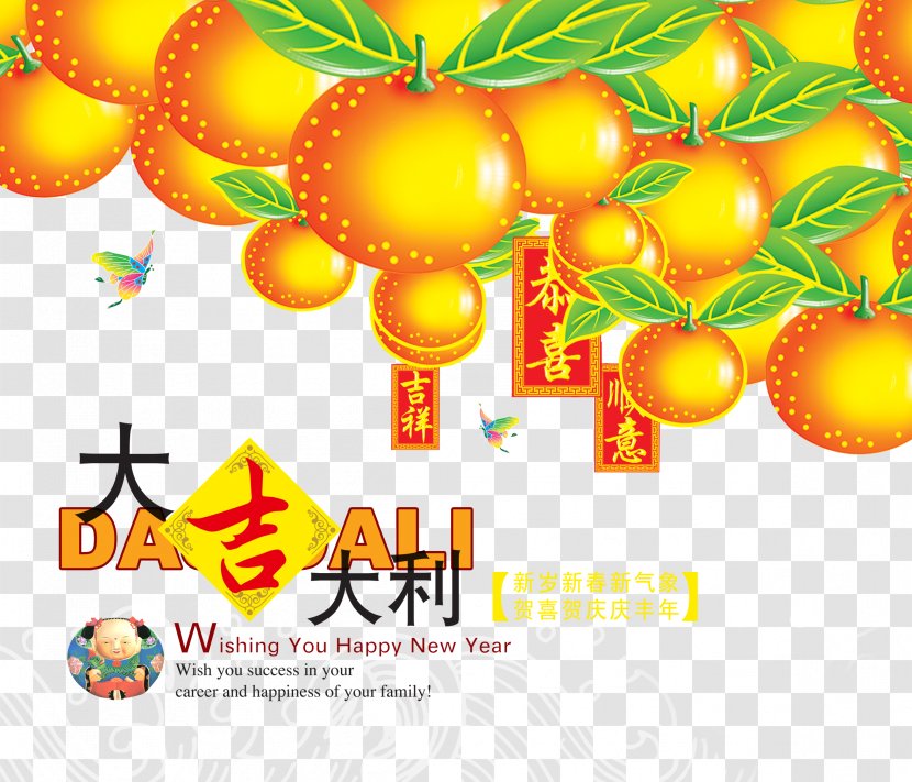 U5927u5409u5927u5229 Chinese New Year Poster - Good Luck Oranges Background Transparent PNG