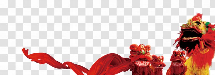 Lion Dance Chinese New Year - Red Ribbon Transparent PNG