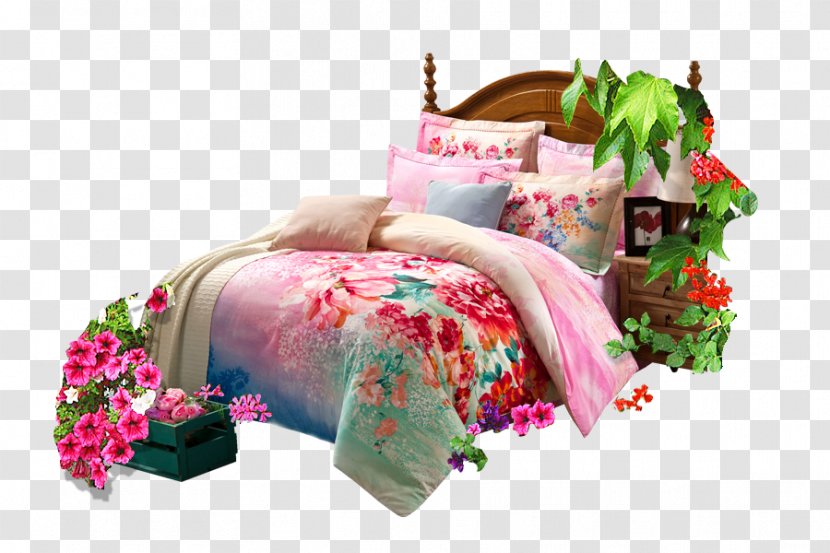 Bed Quilt Furniture Blanket - Textile - Home Quilts Flowers Transparent PNG