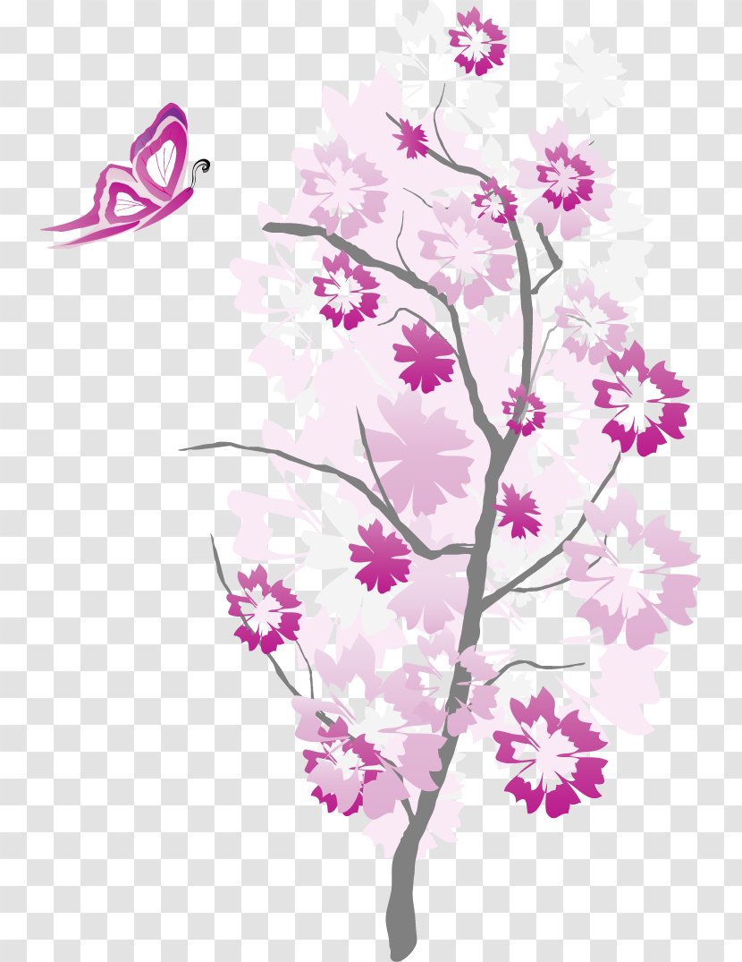 Creative Cartoon Purple Butterfly Branch - Twig - Photography Transparent PNG