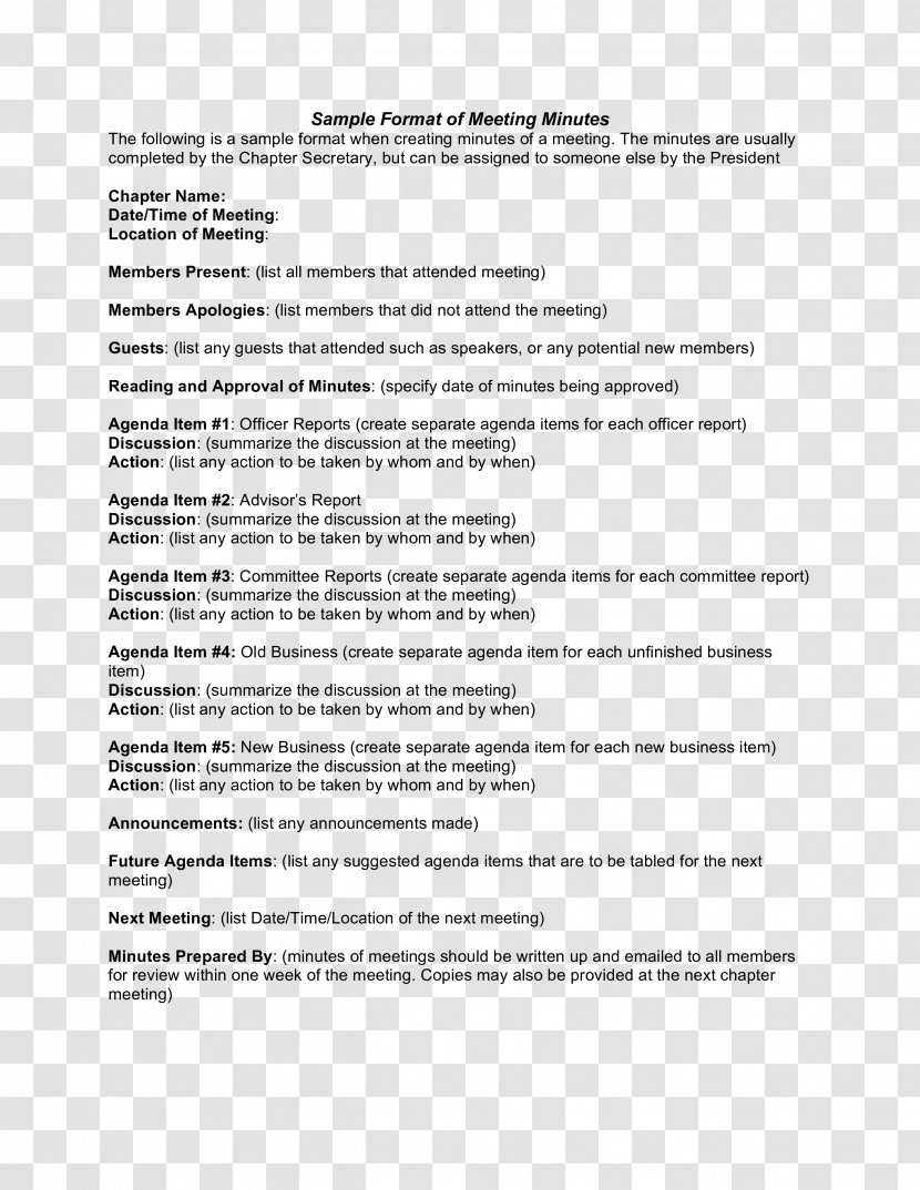 Minutes Meeting Template Board Of Directors Résumé - Office Transparent PNG