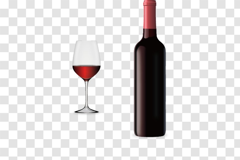 Red Wine Dessert Glass Cocktail - Bottle - Vector Hand-painted Realism Transparent PNG