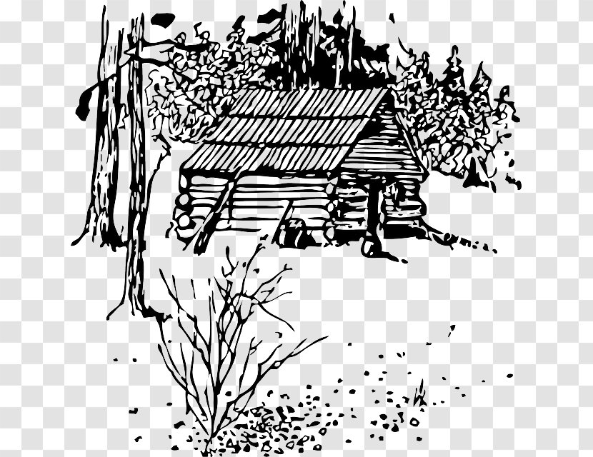 Cottage Log Cabin Clip Art - Black And White - Traveler With Suitcase Transparent PNG