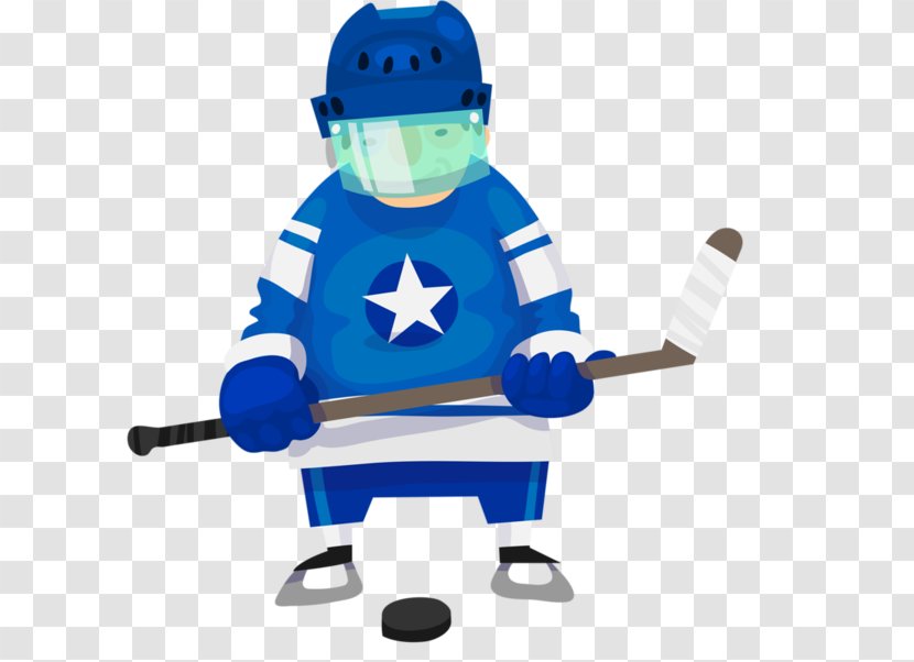 Cartoon Ice Hockey Illustration - Play - Blue Jersey Transparent PNG