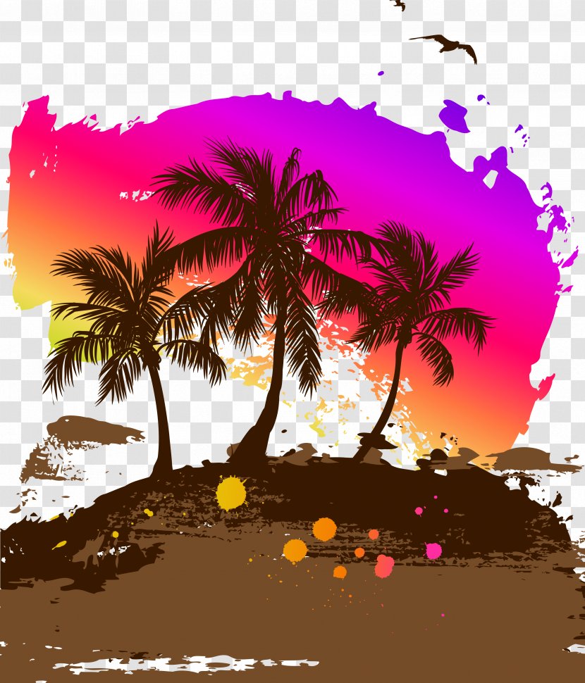 Arecaceae Illustration - Coconut - Vector Island Scenery Material Transparent PNG