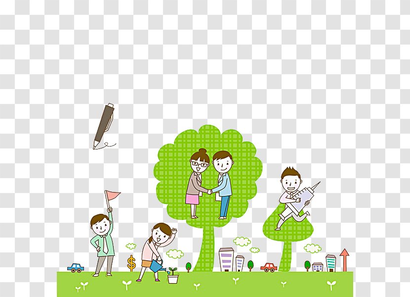 Schoolyard Illustration - Cartoon - Green Tree Transparent PNG