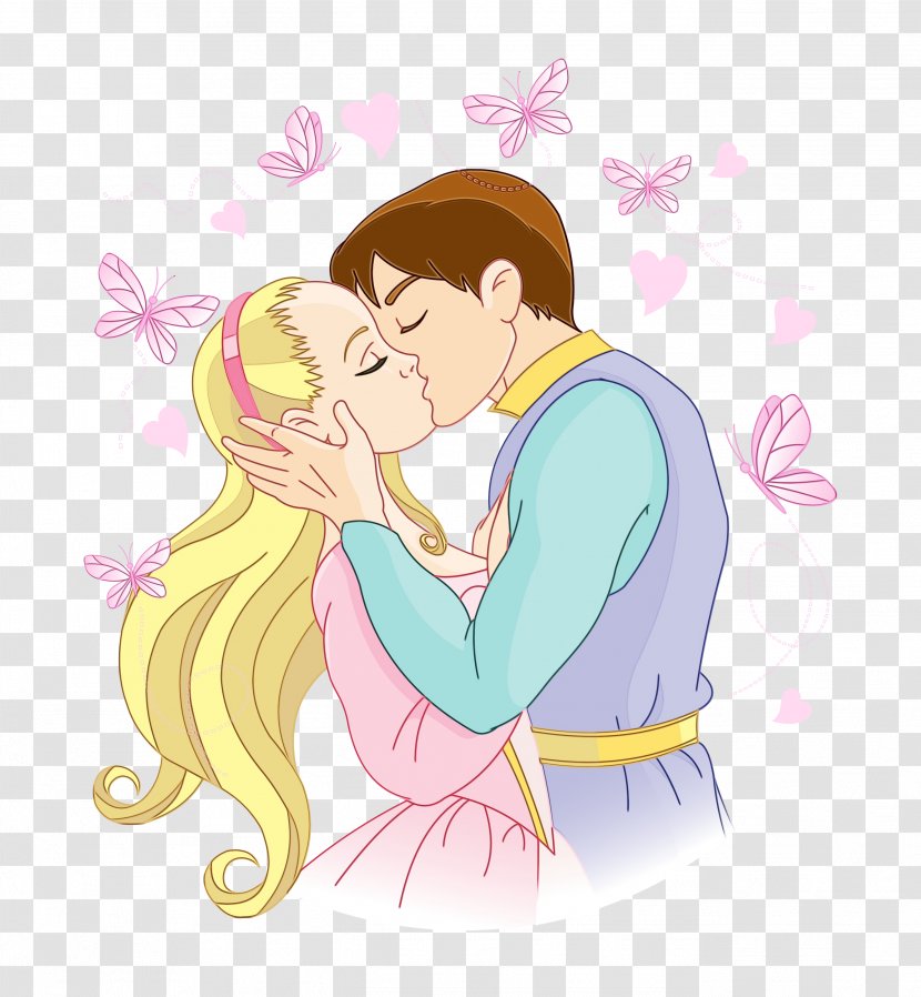 Cartoon Interaction Forehead Love Clip Art - Watercolor - Hug Fictional Character Transparent PNG