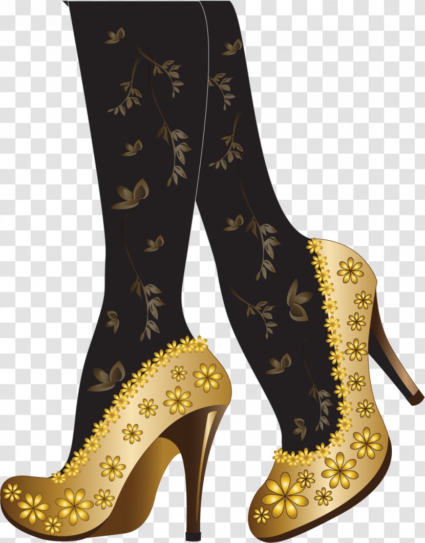 High-heeled Footwear Shoe - Golden Pointed High Heels Transparent PNG