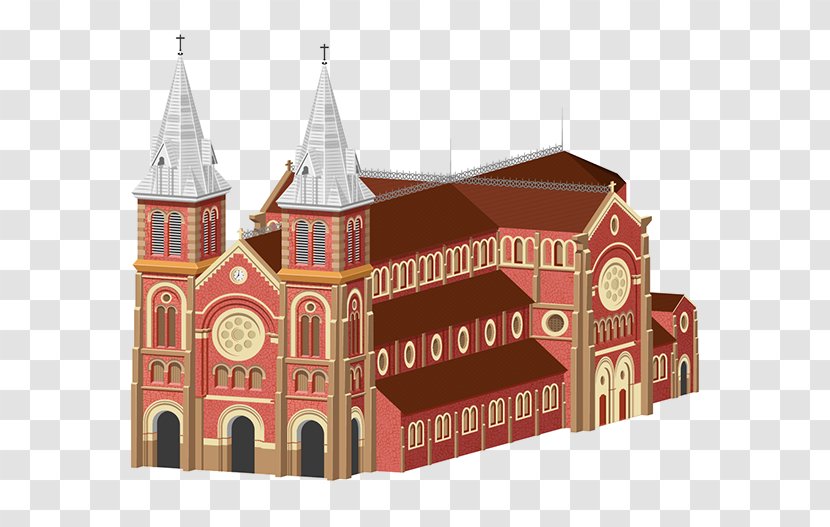 Notre Dame Cathedral Of Saigon Basilica Medieval Architecture Drawing - Church Transparent PNG