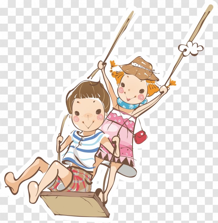 Boy Swing Child Illustration - Flower - Couple Transparent PNG