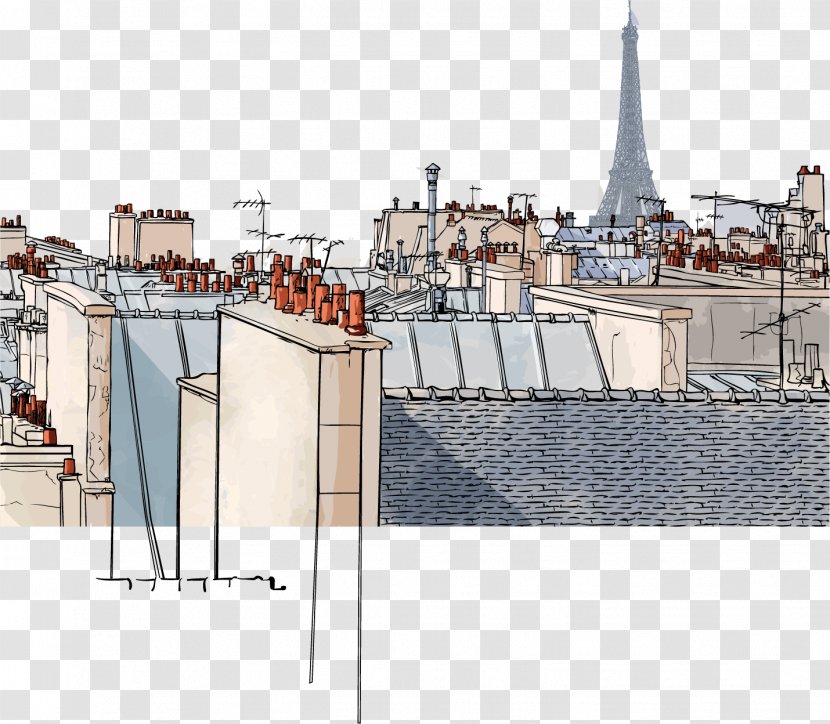 Paris Window Fototapet Roof Illustration - Fresco - Vector Hand-painted City Transparent PNG