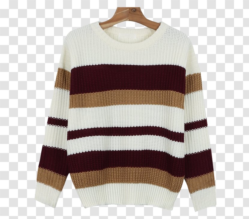 Sweater Maroon Sleeve Neck Wool - Colored Stripes Transparent PNG