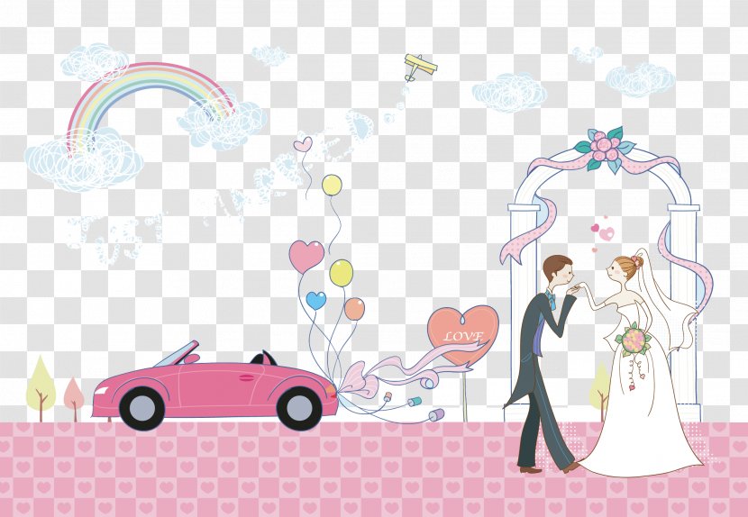 Marriage Wedding - Pink - Cartoon Couple Creative Car Transparent PNG