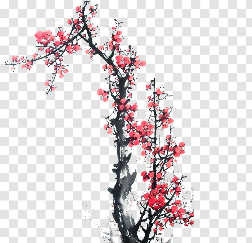 Ink Wash Painting - Flowering Plant - Plum Flower Transparent PNG