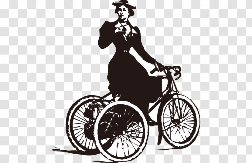 Bicycle BMX Bike Dirt Jumping Motorized Tricycle - Ansichtkaart - European Hand-painted Black And White Cartoon Lady Cycling Transparent PNG