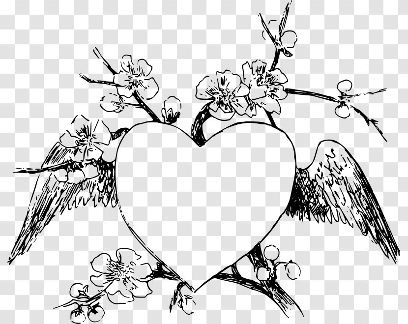 Line Art Drawing Clip - Flower - Heart Wing Transparent PNG