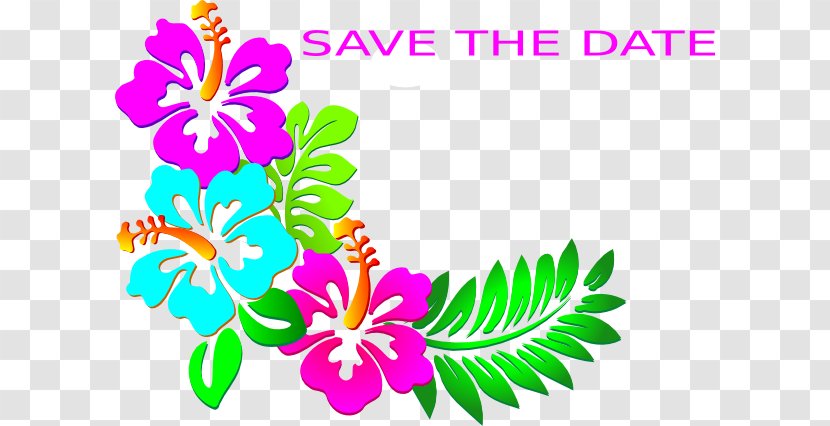 Hawaiian Hibiscus Flower Clip Art - Luau - Wedding Save Date Transparent PNG