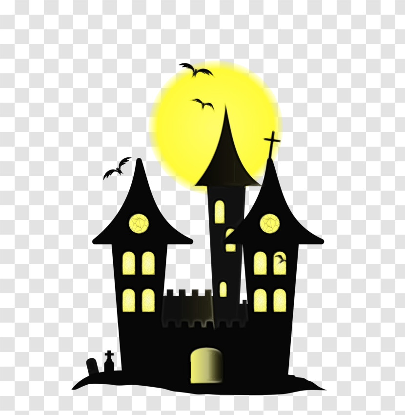 Haunted House Logo Cartoon Watercolor Painting Transparent PNG