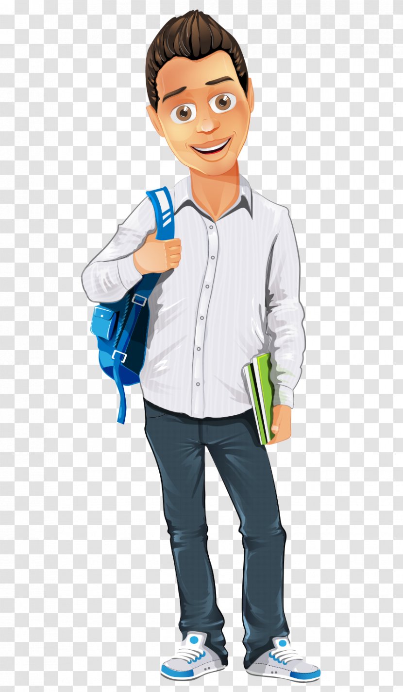 Cartoon Character Boy Clip Art - Finger - Hand-painted Backpack Students Take Ipad Transparent PNG