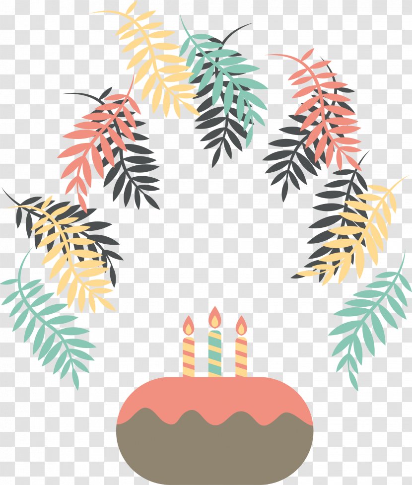 Happy Birthday To You Party Euclidean Vector Clip Art - Candle - Multicolored Leaves Decorated Transparent PNG