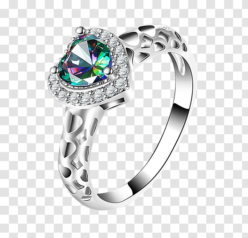Ring Synthetic Diamond Clothing Silver - Platinum - Hollowed Out Railing Style Transparent PNG