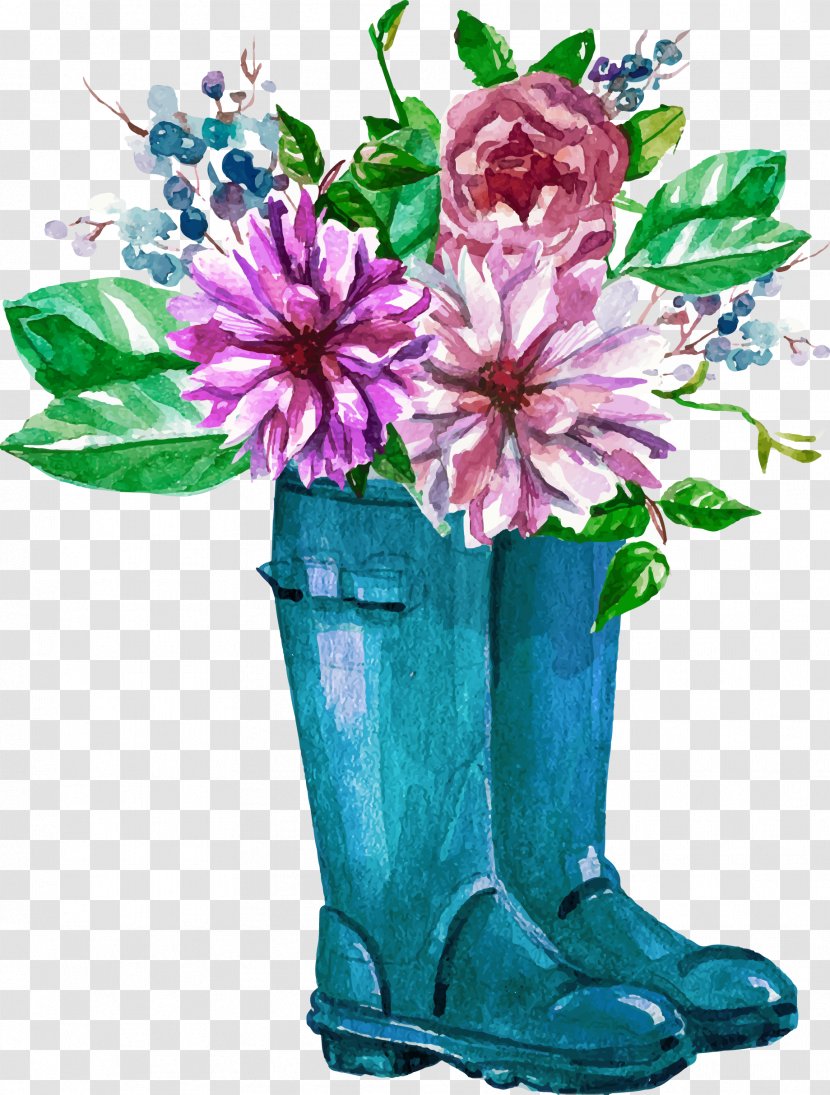 Watercolor Hand Painted Boots Flower Decoration Pattern - Page Layout Transparent PNG