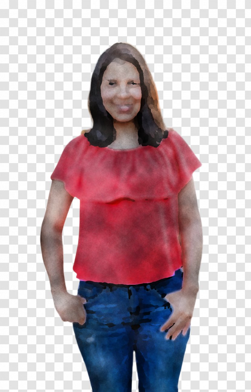 Clothing Red Sleeve T-shirt Shoulder - Denim Neck Transparent PNG