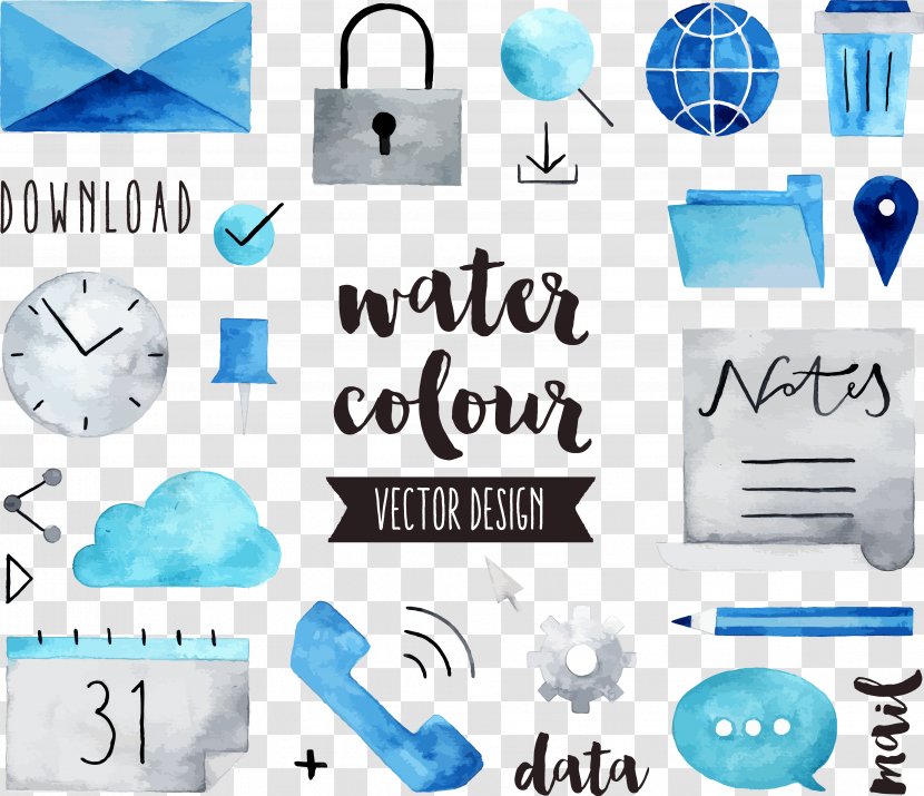 Watercolor Painting Drawing Royalty-free Illustration - Floating Data Communication Tools Transparent PNG