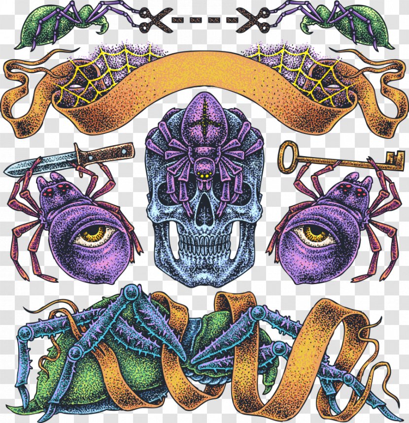 T-shirt Tattoo Euclidean Vector Illustration - Art - Spider Eye And Skull Transparent PNG