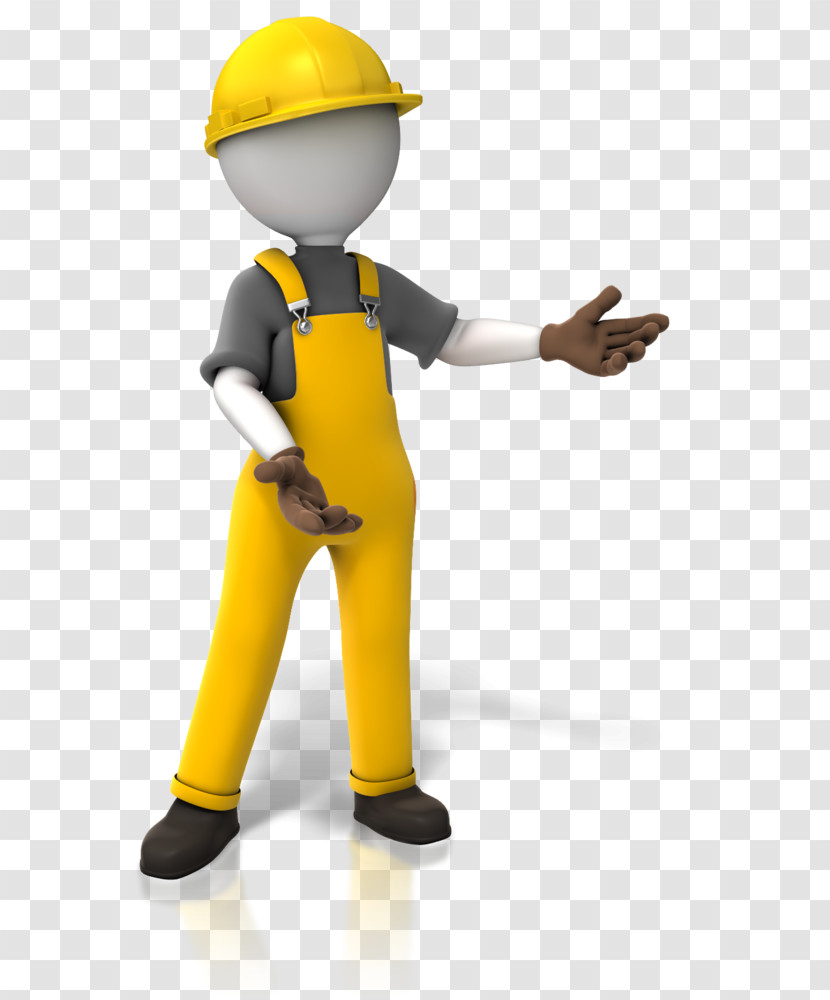 Construction Worker Cartoon Yellow Standing Job Transparent PNG