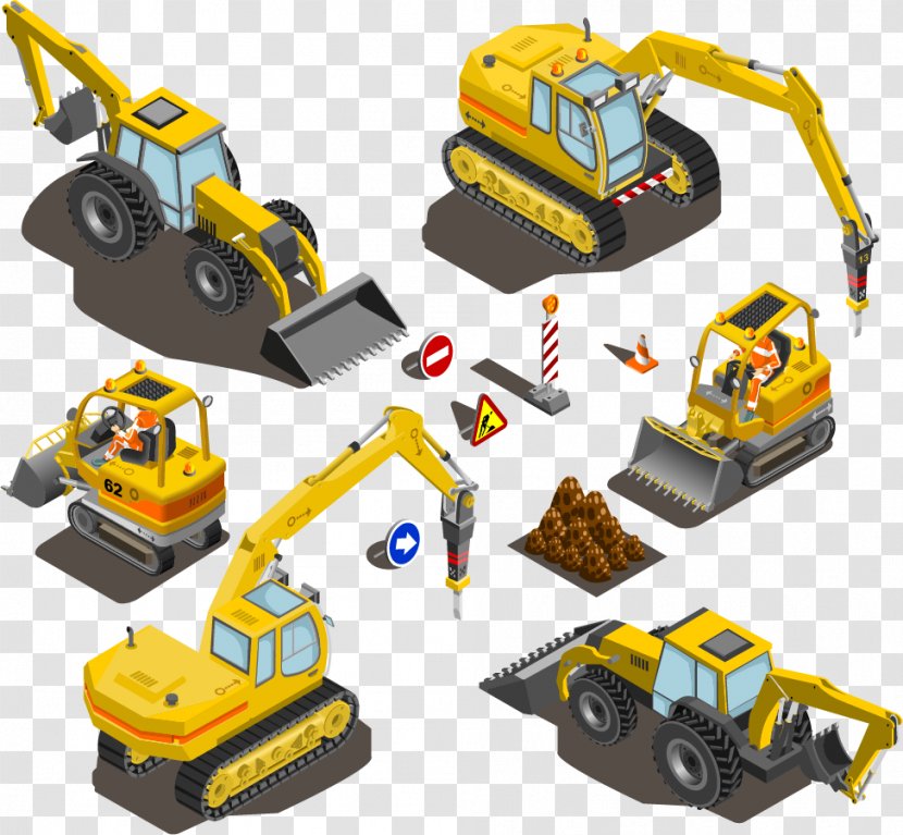 Excavator Heavy Equipment Machine - Technology - Vector Yellow Construction Vehicles Transparent PNG