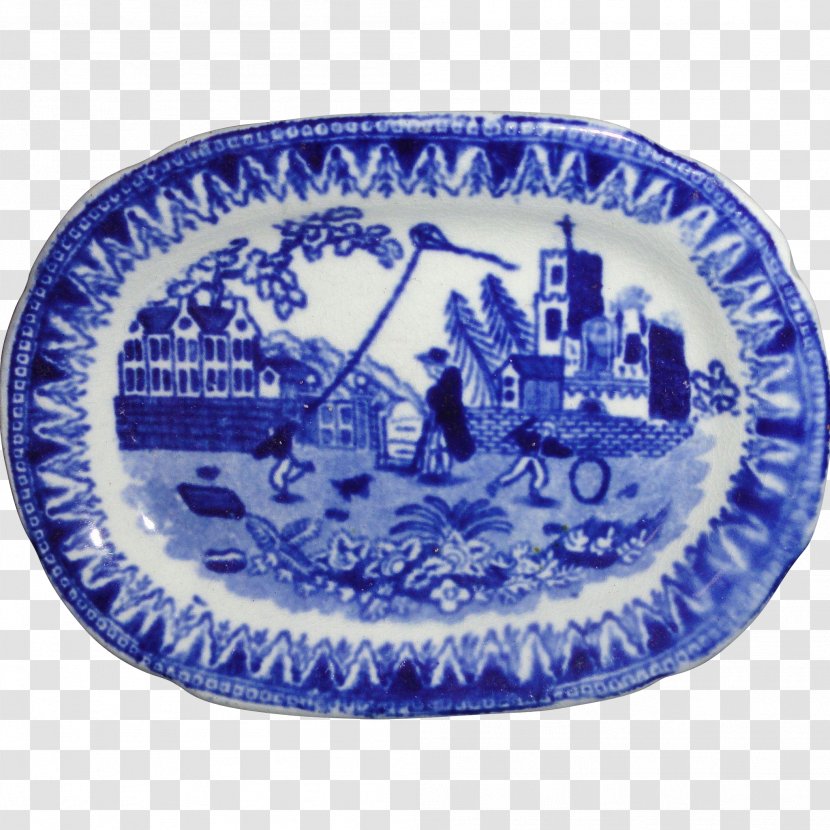 Cobalt Blue And White Pottery Porcelain Font - Antique Meat Platters Transparent PNG