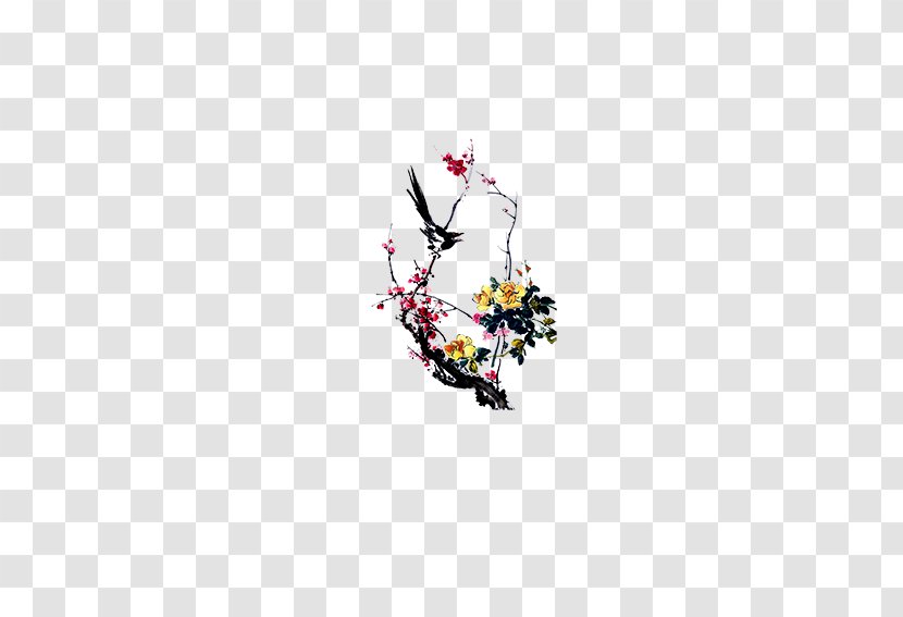 U756bu8377u82b1 Bird-and-flower Painting Ink Wash - Watercolor - Chinese Wind Plum Chrysanthemum Transparent PNG
