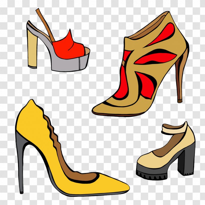 Slipper Brogue Shoe High-heeled Footwear - Drawing - Cartoon Yellow High Heels Transparent PNG