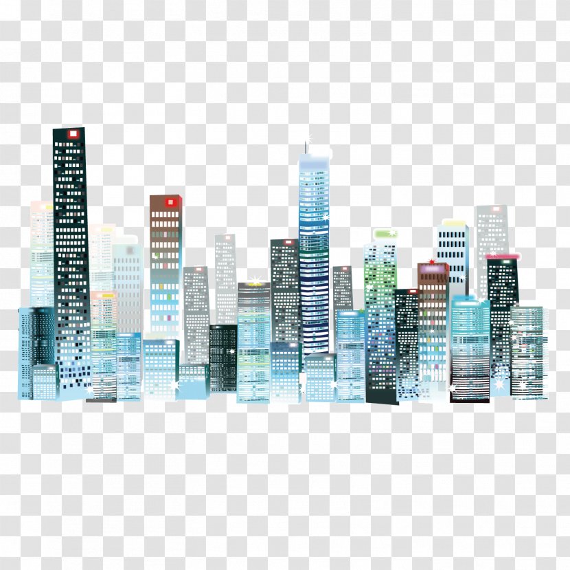 Vector High - City - Rise Painted Buildings Urban Night Sky Transparent PNG