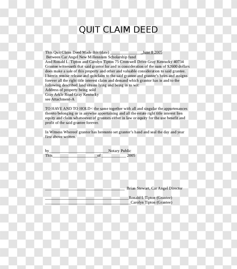 Quitclaim Deed Form Document Title - Area - Deeds Transparent PNG