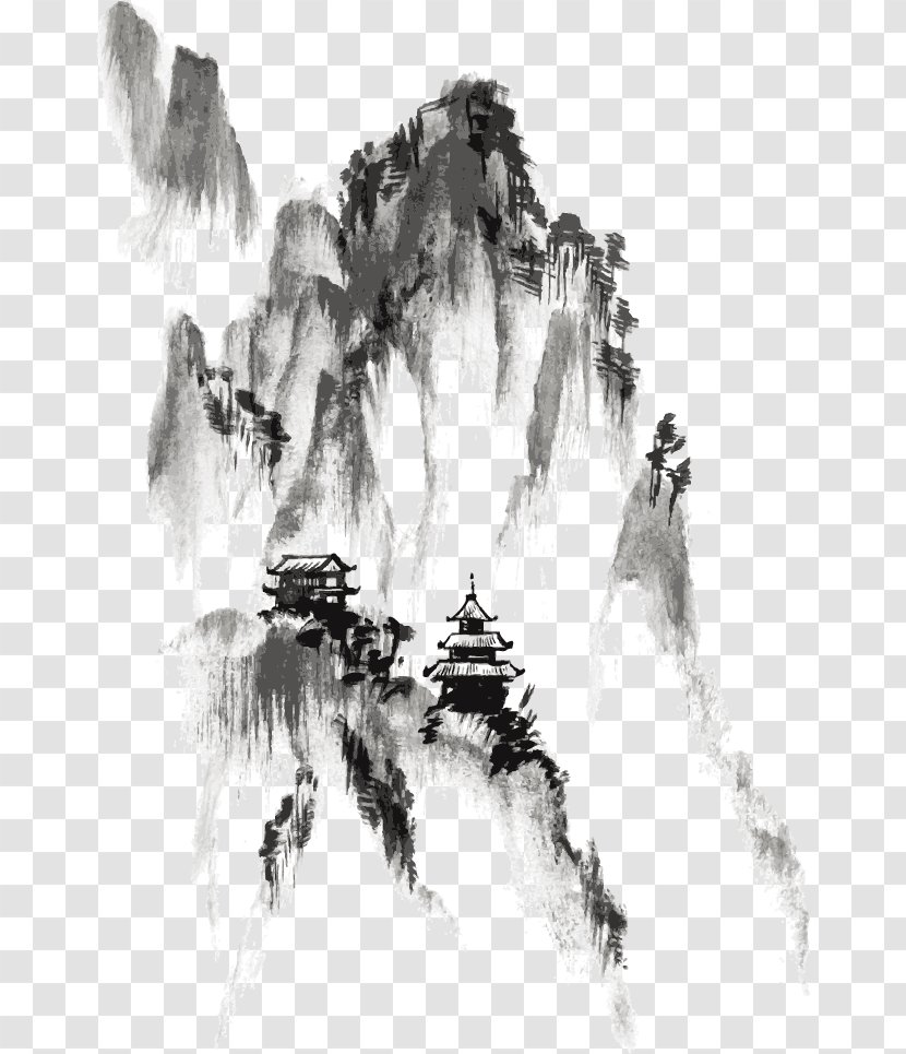 Ink Wash Painting Drawing India - Rocky Transparent PNG