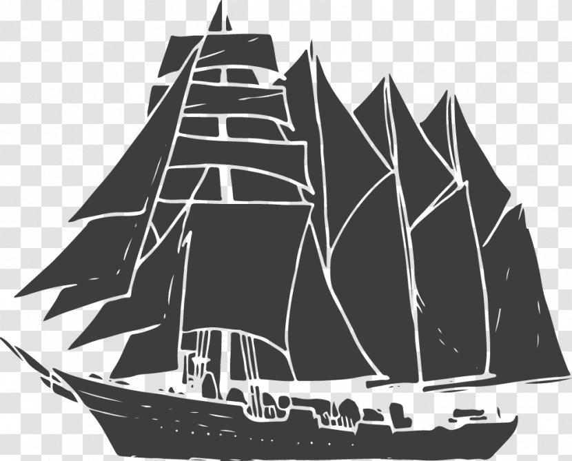 Brigantine Schooner Barque Galleon - Monochrome - Old Sailing Ship Transparent PNG