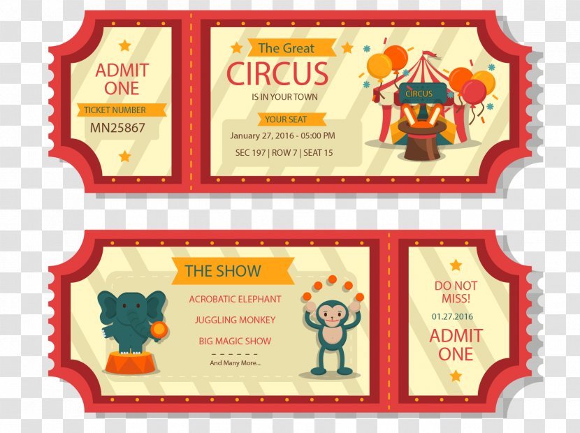 Circus Icon - Brand - Vector Painted Tickets Transparent PNG