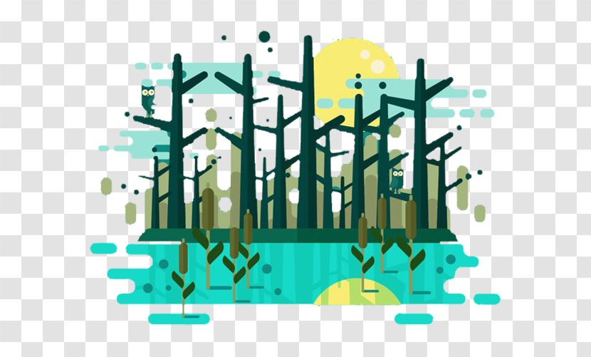 Forest Illustration - Text - Simple Night Transparent PNG